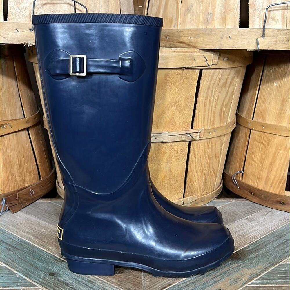 L.L. Bean Wellie Navy Rubber Waterproof Tall Pull-On Rain Boots Womens Size 6